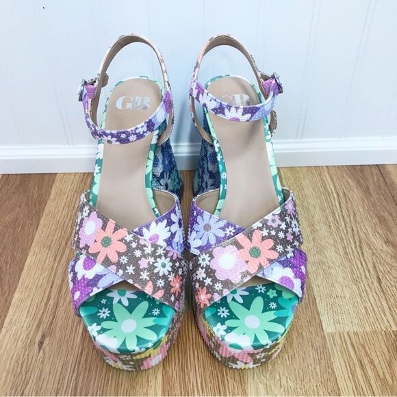 GIANNI BINI Ulti-Mate 70s Floral‎ Platform Sandals Strappy Chunky Heel Size 8.5 - Picture 4 of 12